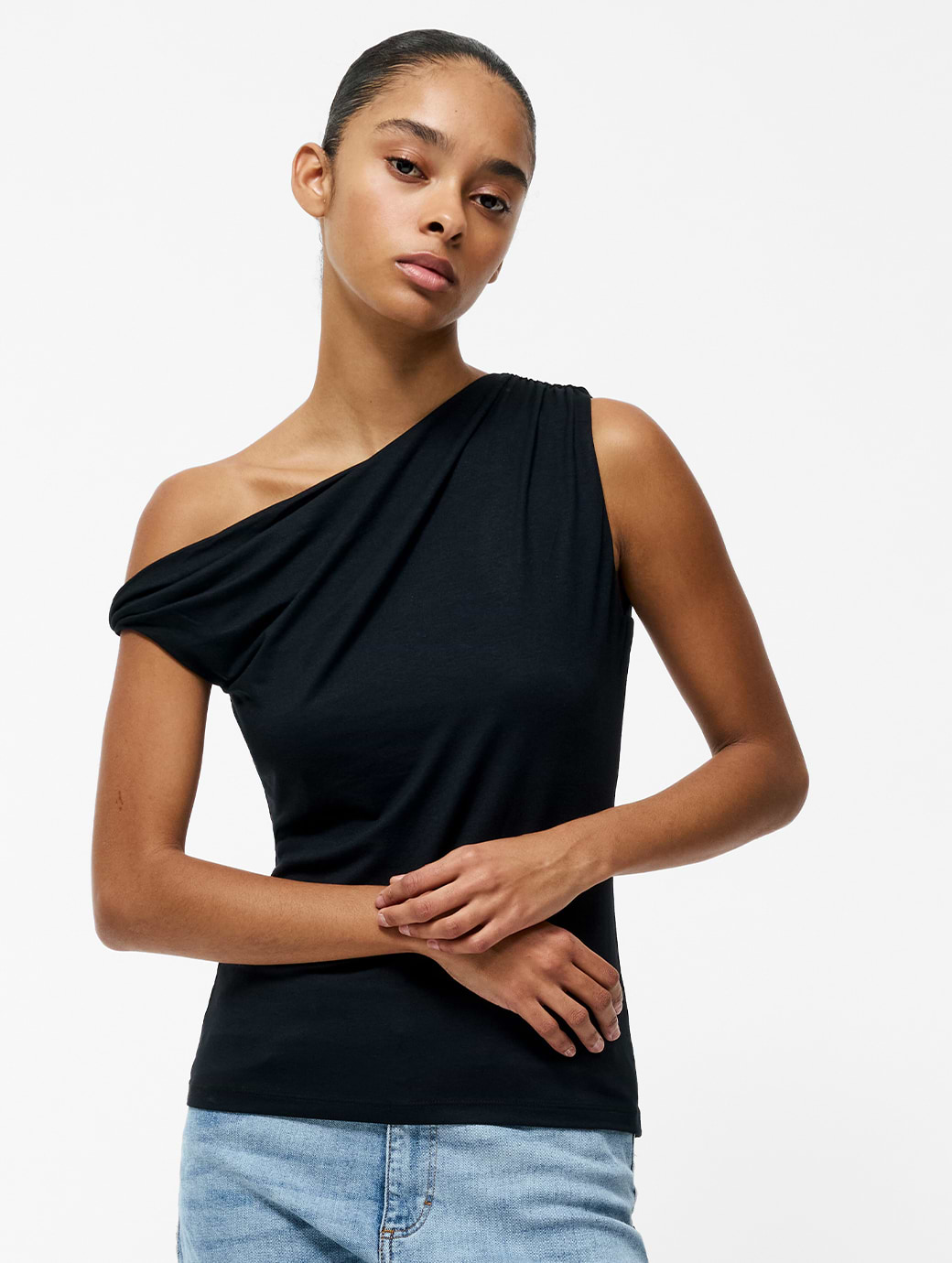 French Connection Sia Jersey Asymmetric Top Black
