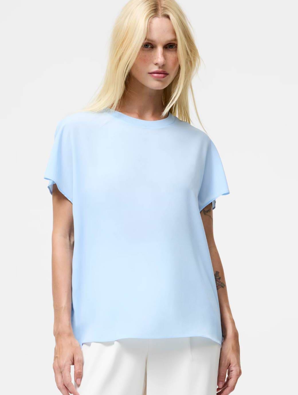 French Connection Women's Crepe Light Crew Neck Top Arctic Blue
