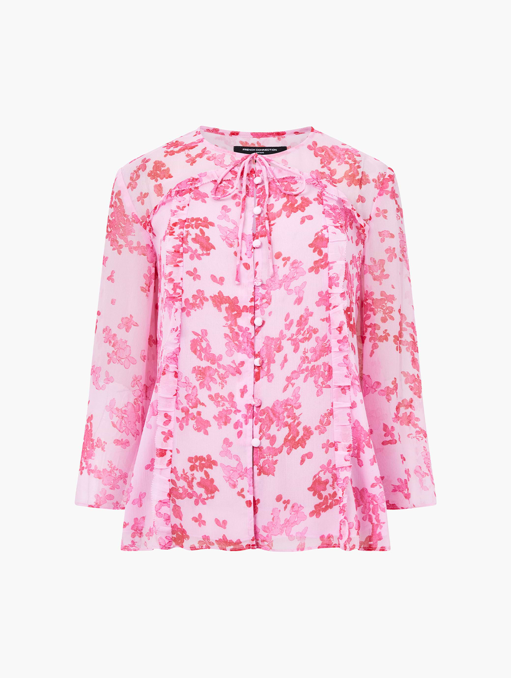 French Connection Women's Isla Hallie Crinkle NK Top Violet Pink Multi