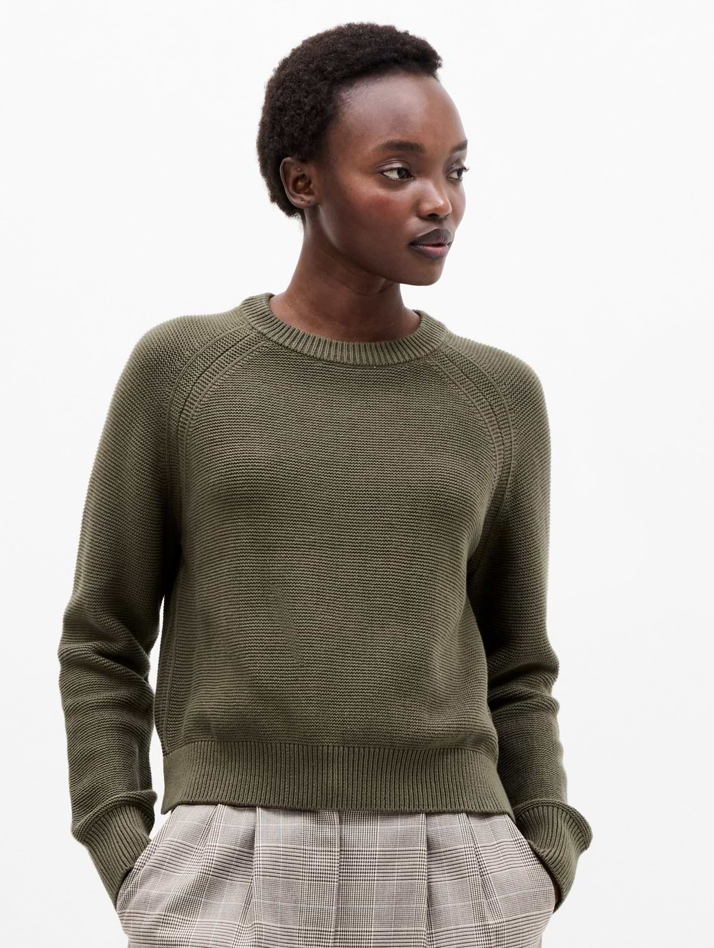 French Connection Women's Lily Mozart Crew Neck Jumper Khaki Green