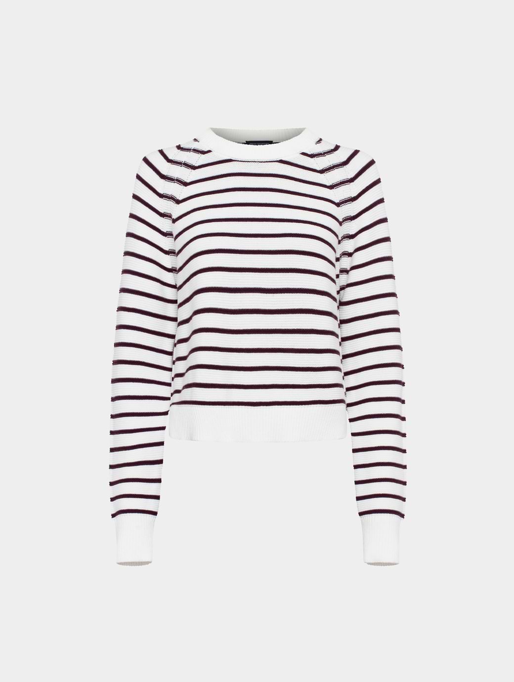 French Connection Women's Lily Mozart Stripe Long Sleeve Crew Neck Jumper Winter White/Bordeaux Red