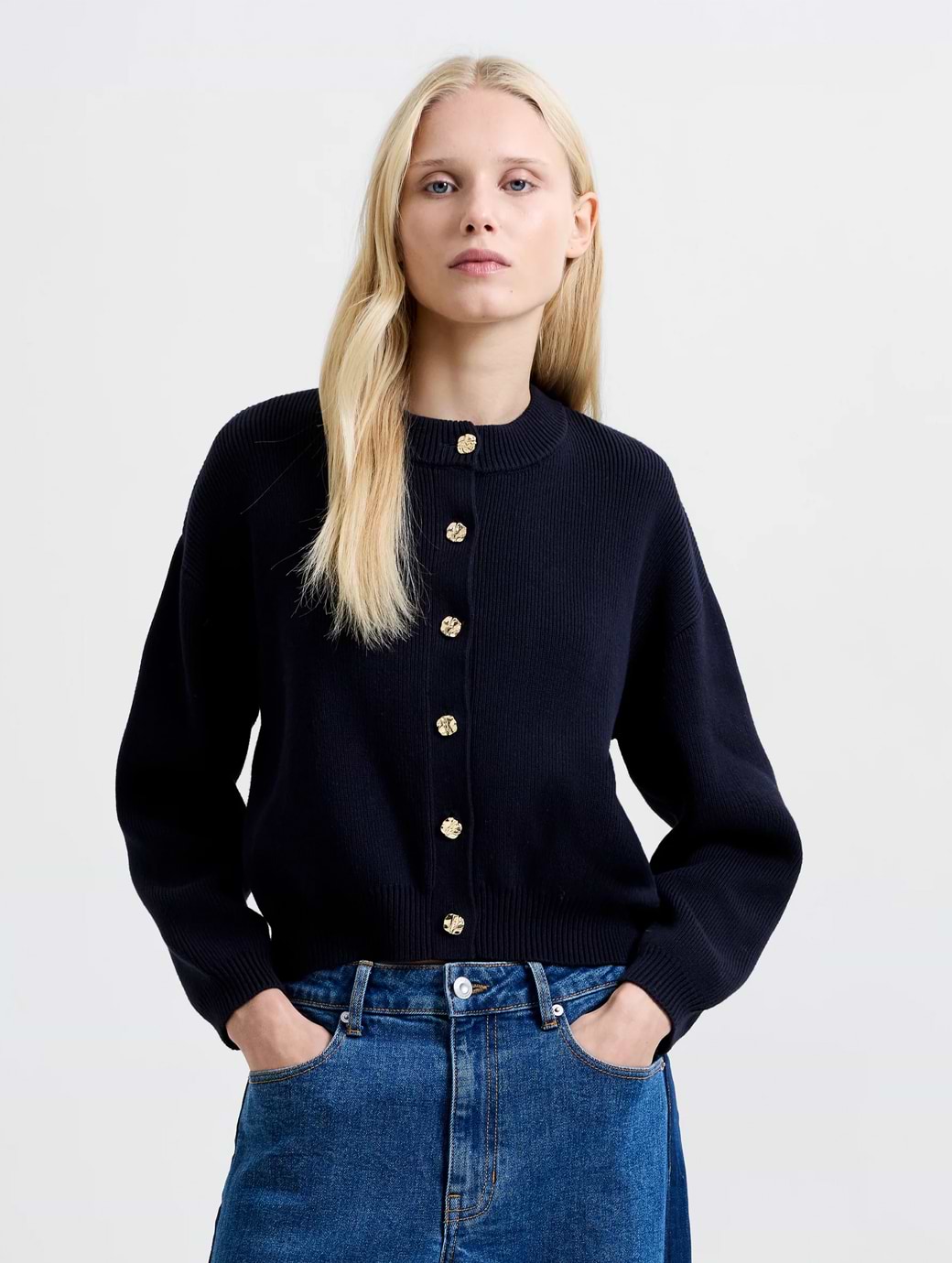 French Connection Women's Milano Mozart Long Sleeve Cardigan Utility Blue