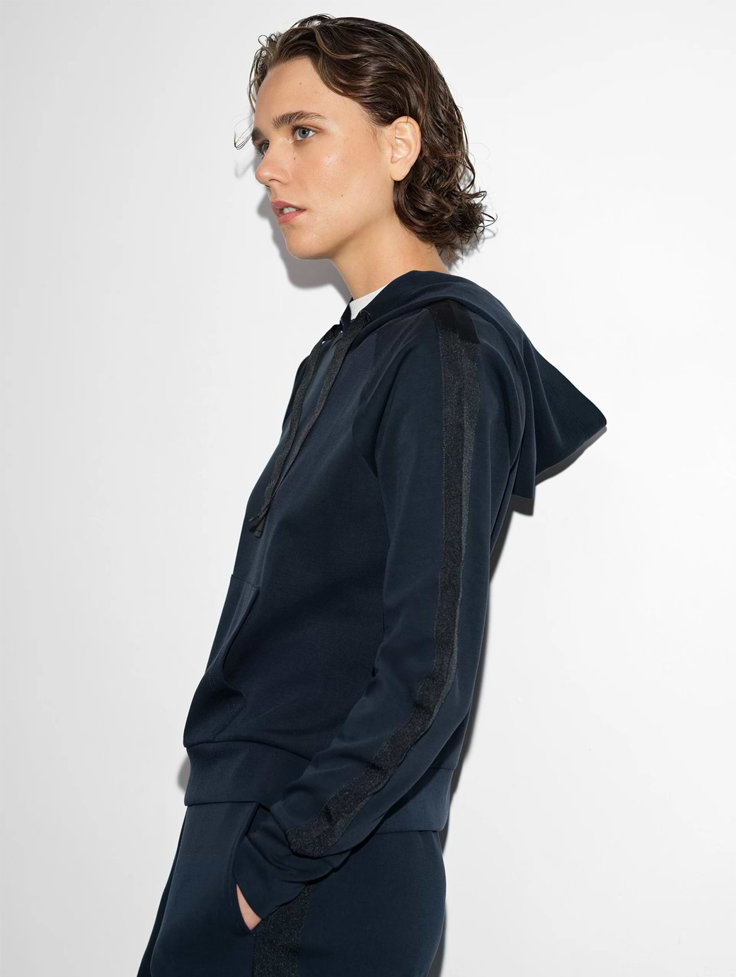 French Connection Women's Wren Sleeve Trim Detail Hoodie Navy/Black