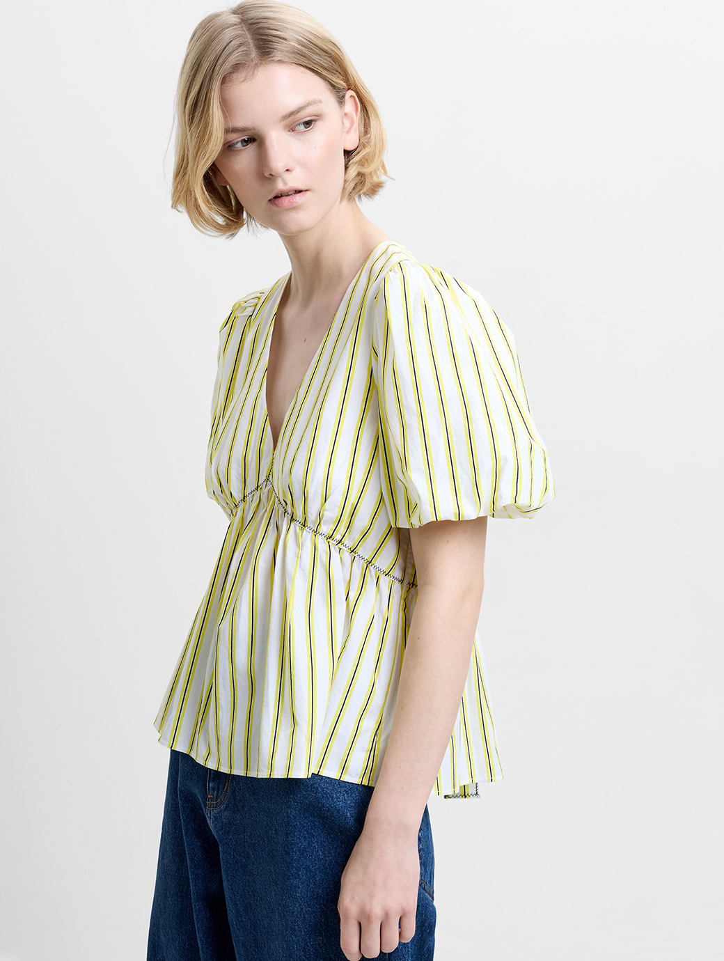 French Connection Women's Cambria Cotton Peplum Top Yellow