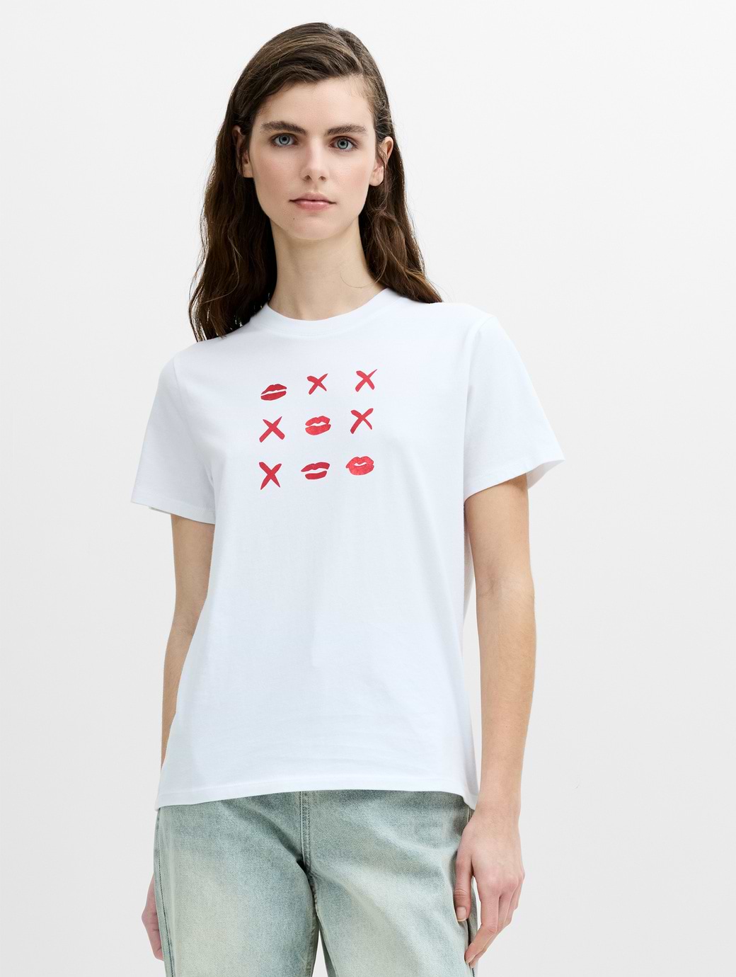 French Connection Women's Cotton Jersey Noughts And Kisses T-Shirt Linen White