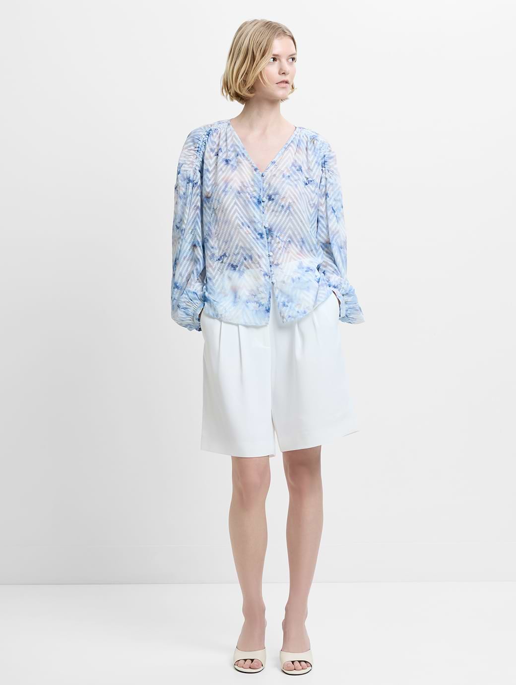 French Connection Women's Daisy Abilene Sleeve Blouse Blue Multi
