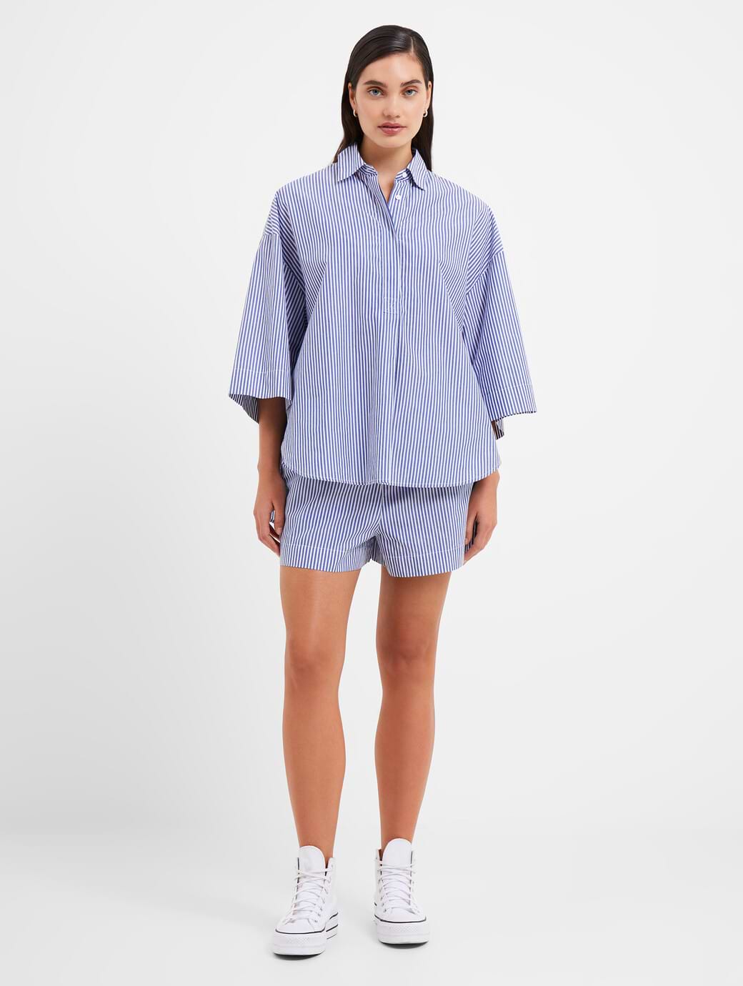 French Connection Women's Rhodes Pop Stripe Pull On Shorts Linen White & Marine