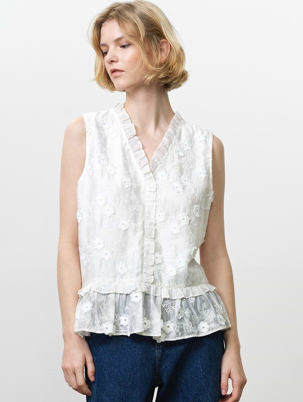 French Connection Women's Vani Cotton Peplum Top Linen White