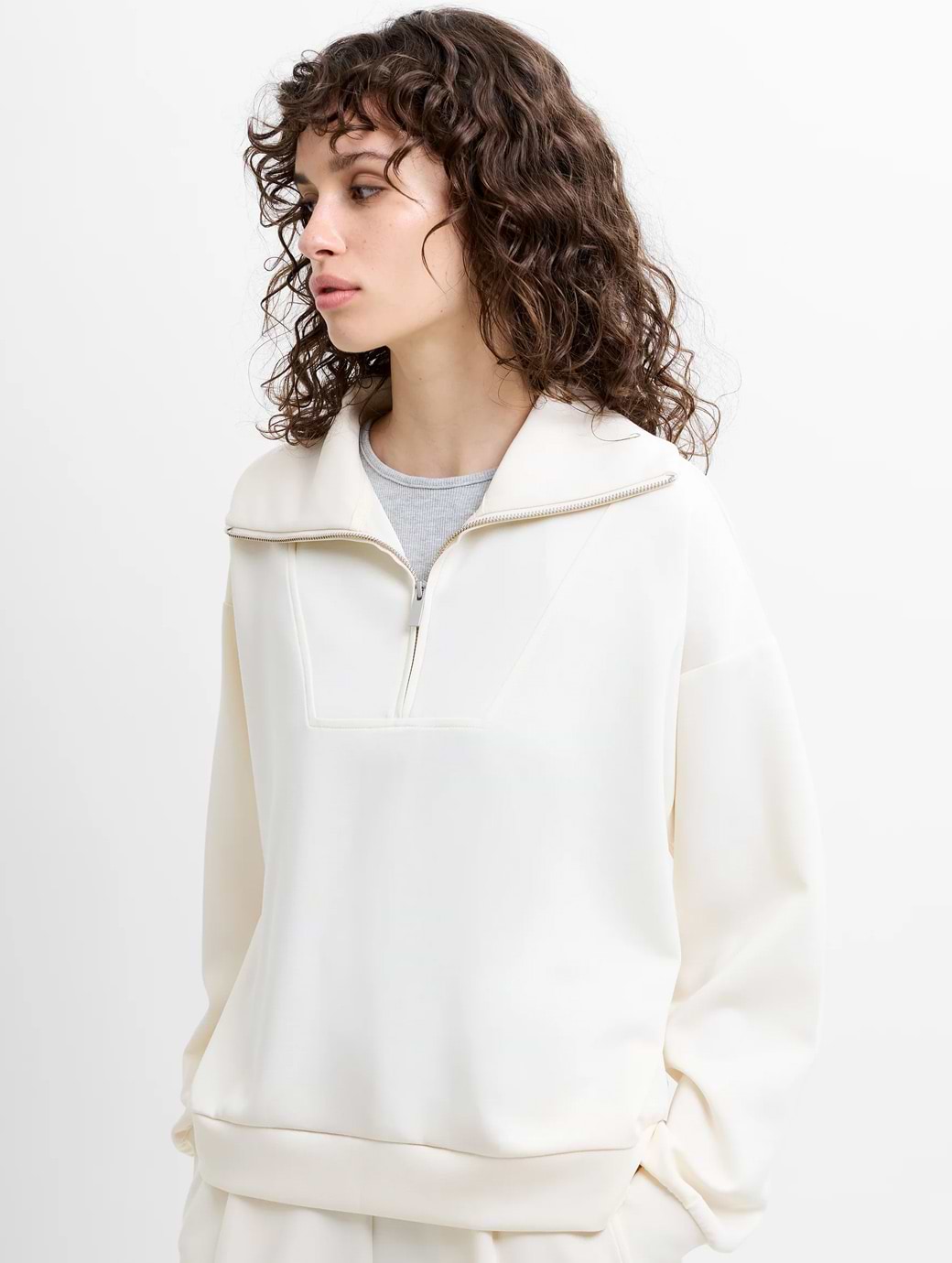 French Connection Women's Wren Half Zip Sweatshirt Porcelain Cream