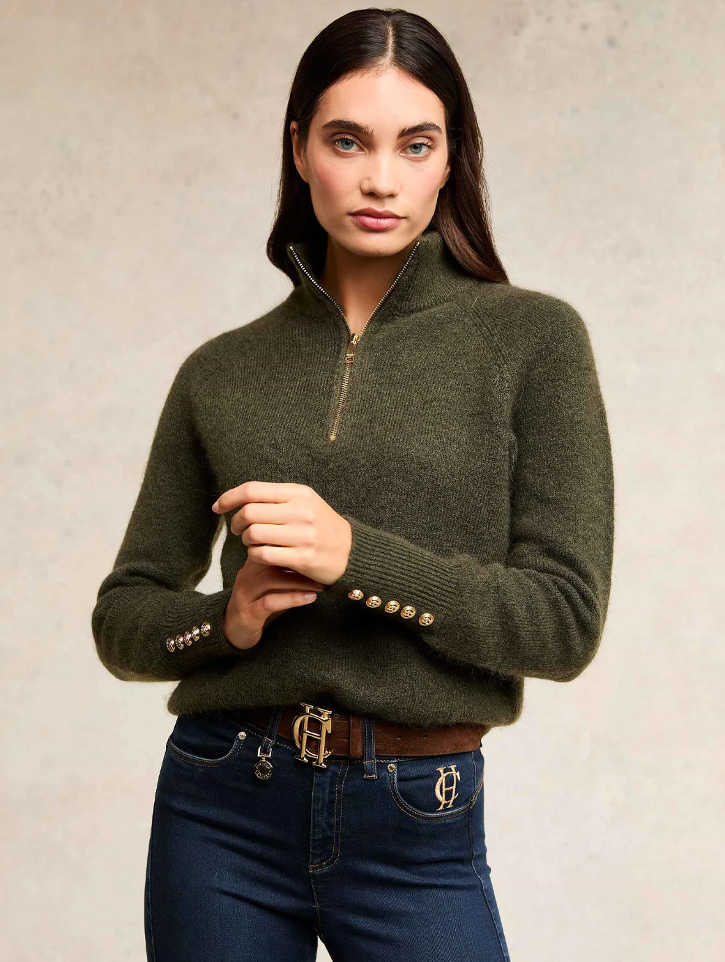 Holland Cooper Tori Half Zip Knit Forest Green