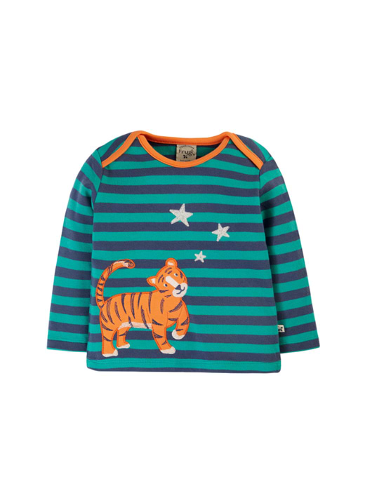 Frugi Bobby Applique Top Iguana Stripe/Tiger