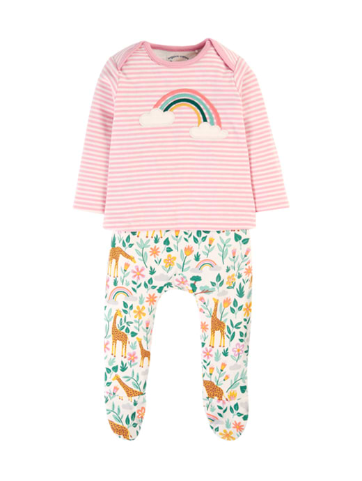 Frugi Brooke Easy Dressing Babygrow White Giraffes/Cosmos Stripe