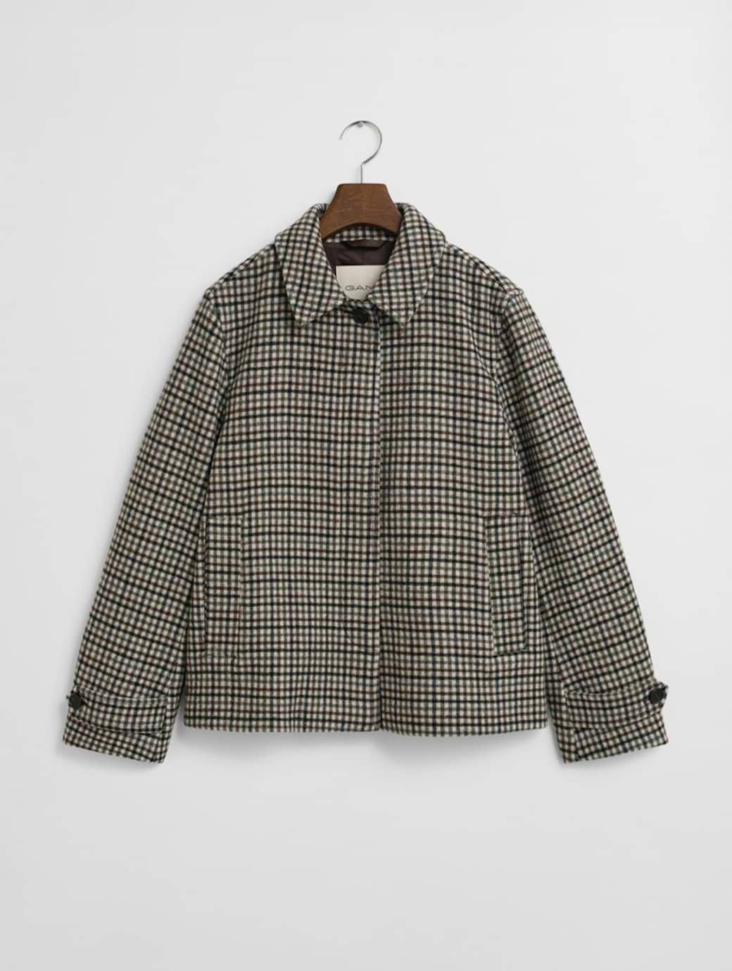 Gant Women's Checked Short Wool Blend Car Coat Putty
