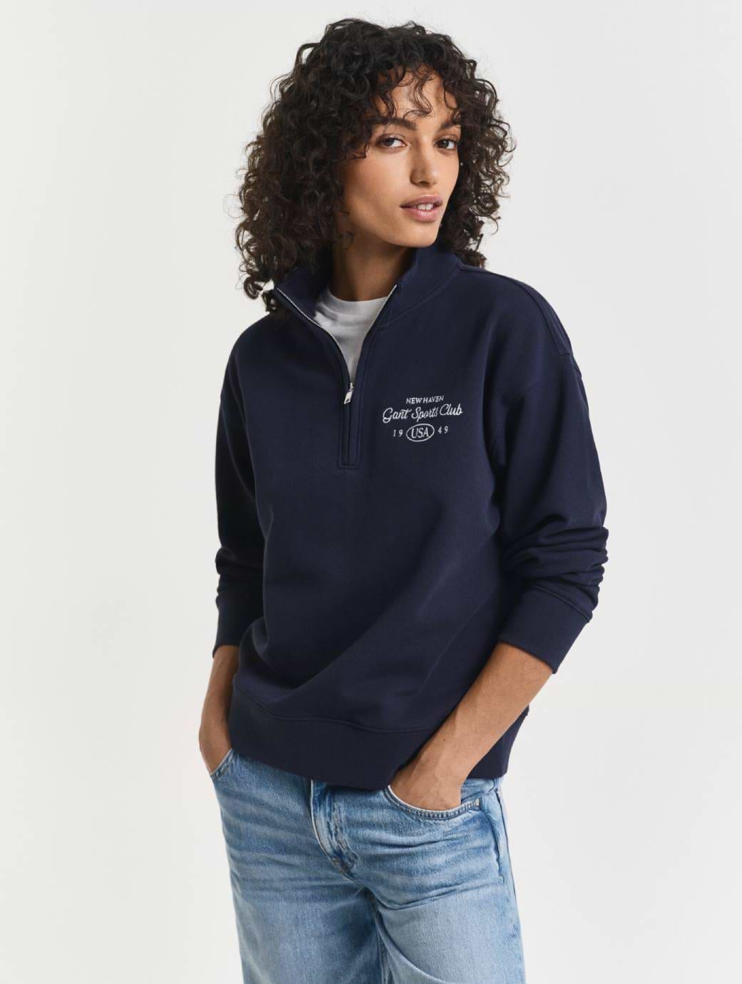Gant Women's Graphic Half Zip Sweat Evening Blue