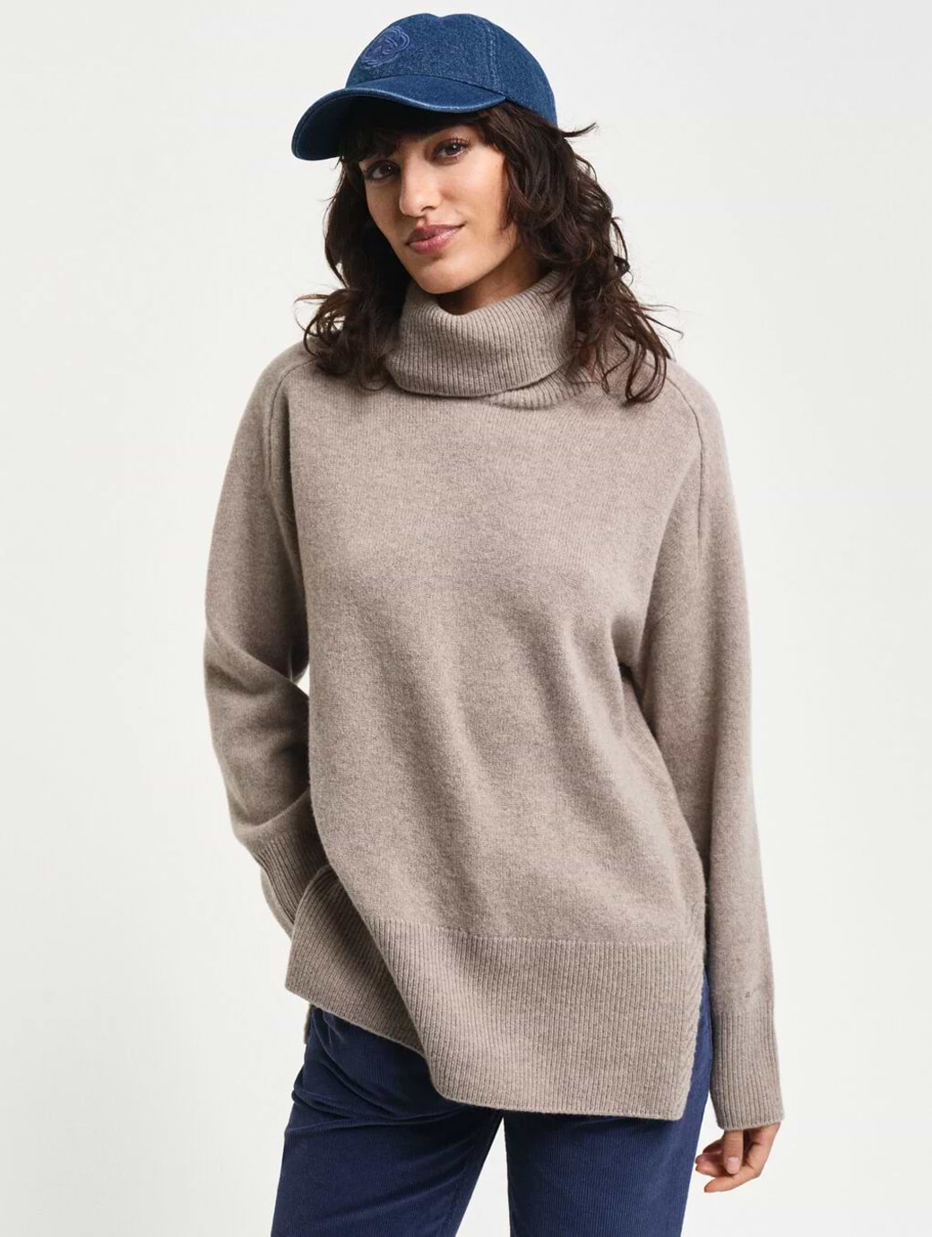 Gant Women s Herringbone Detail Rollneck Jumper Warm Grey