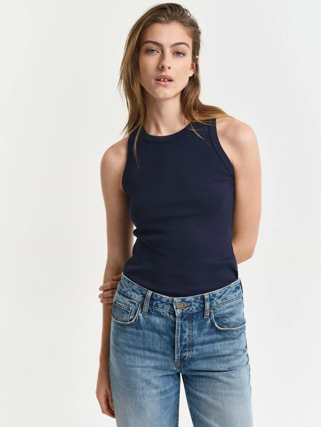 Gant Women's High Neck Rib Tank Top Evening Blue