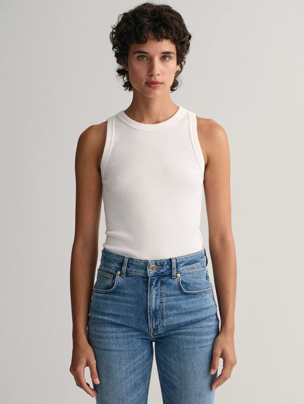 Gant Women's High Neck Rib Tank Top White