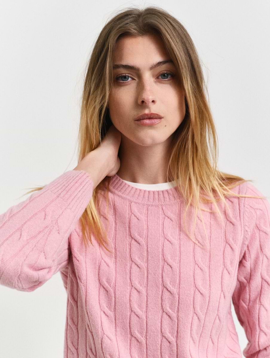Gant Women s Lambswool Cable Crew Neck Jumper Dusty Pink