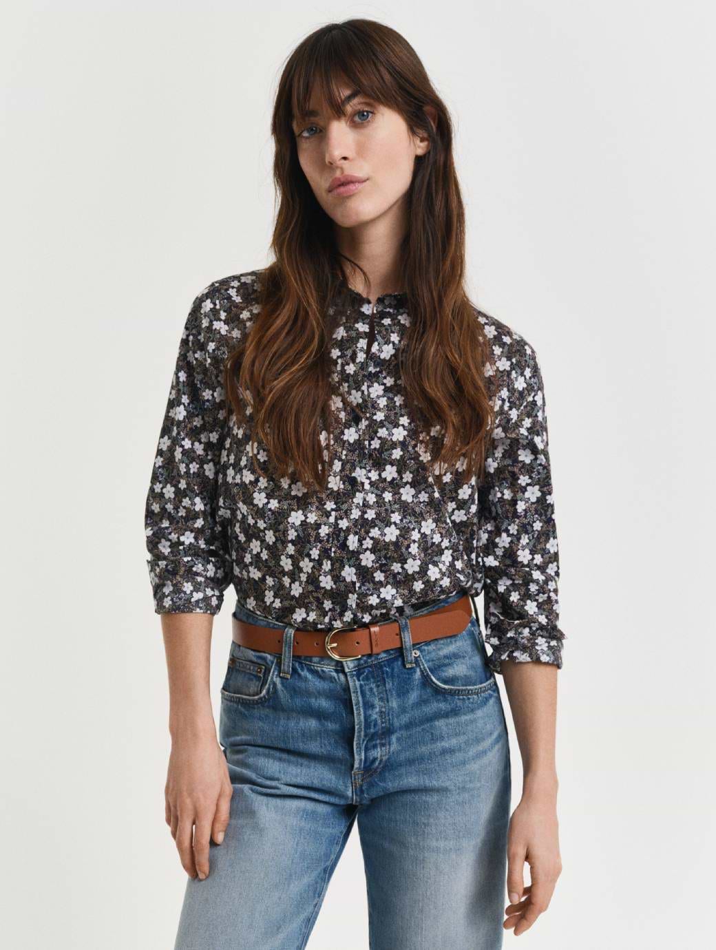 Gant Women's Reg Floral Print Cotton Voile Shirt Classic Blue
