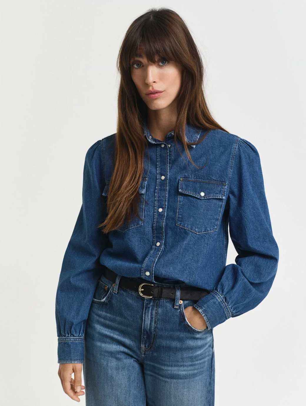 Gant Women's Regular Fit Puff Sleeve Denim Shirt Indigo