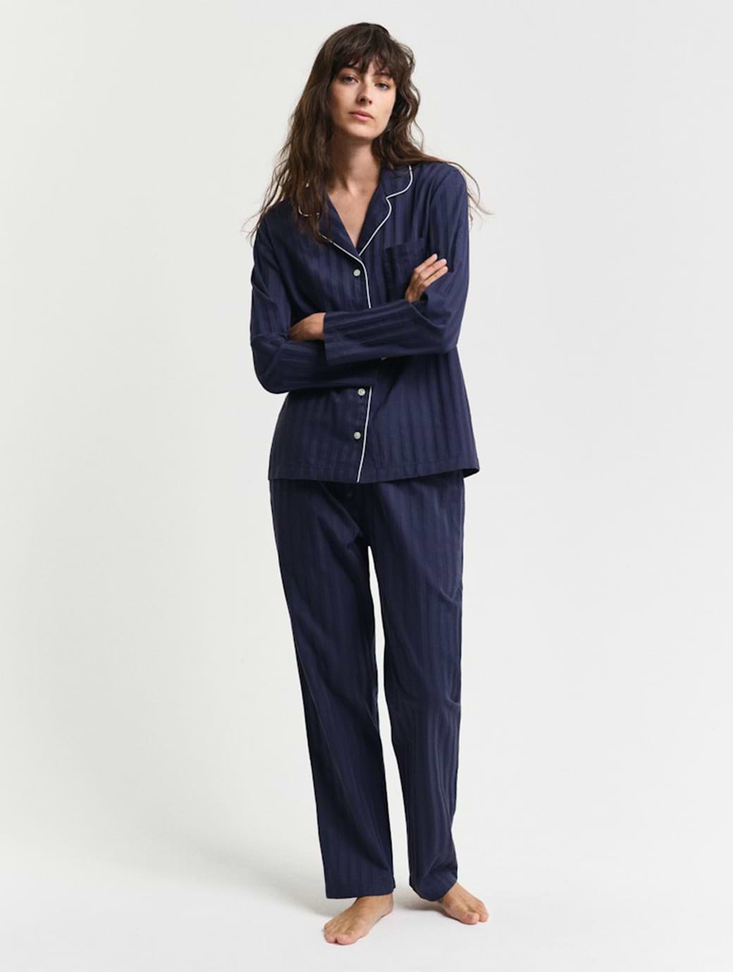 Gant Women's Satin Stripe Pajama Set Evening Blue