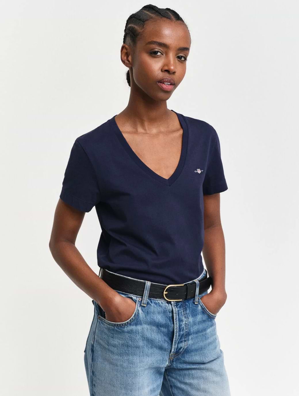 Gant Women's Shield Short Sleeve V-Neck T-Shirt Evening Blue