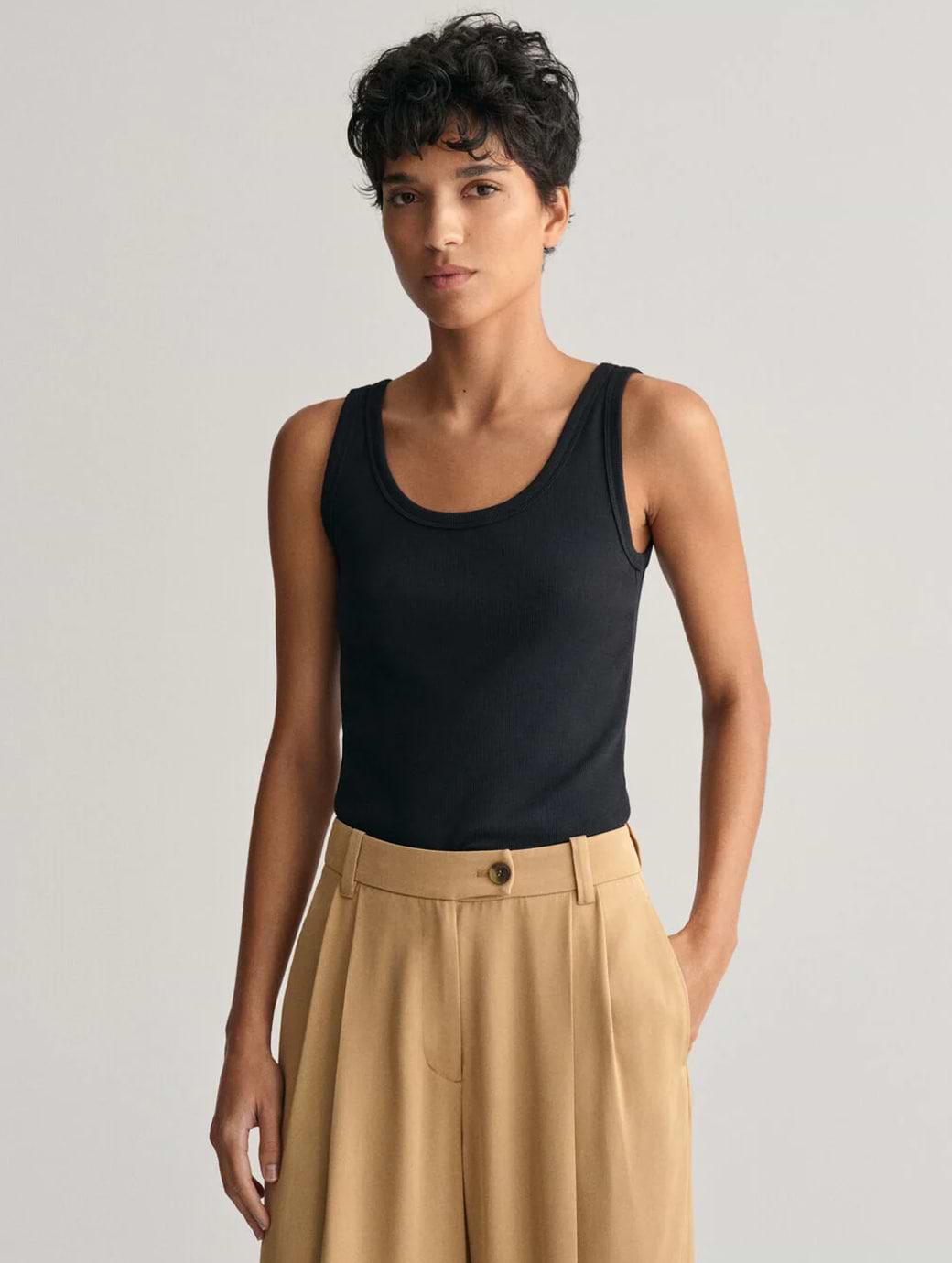Gant Women's Slim Ribbed Tank Top Black