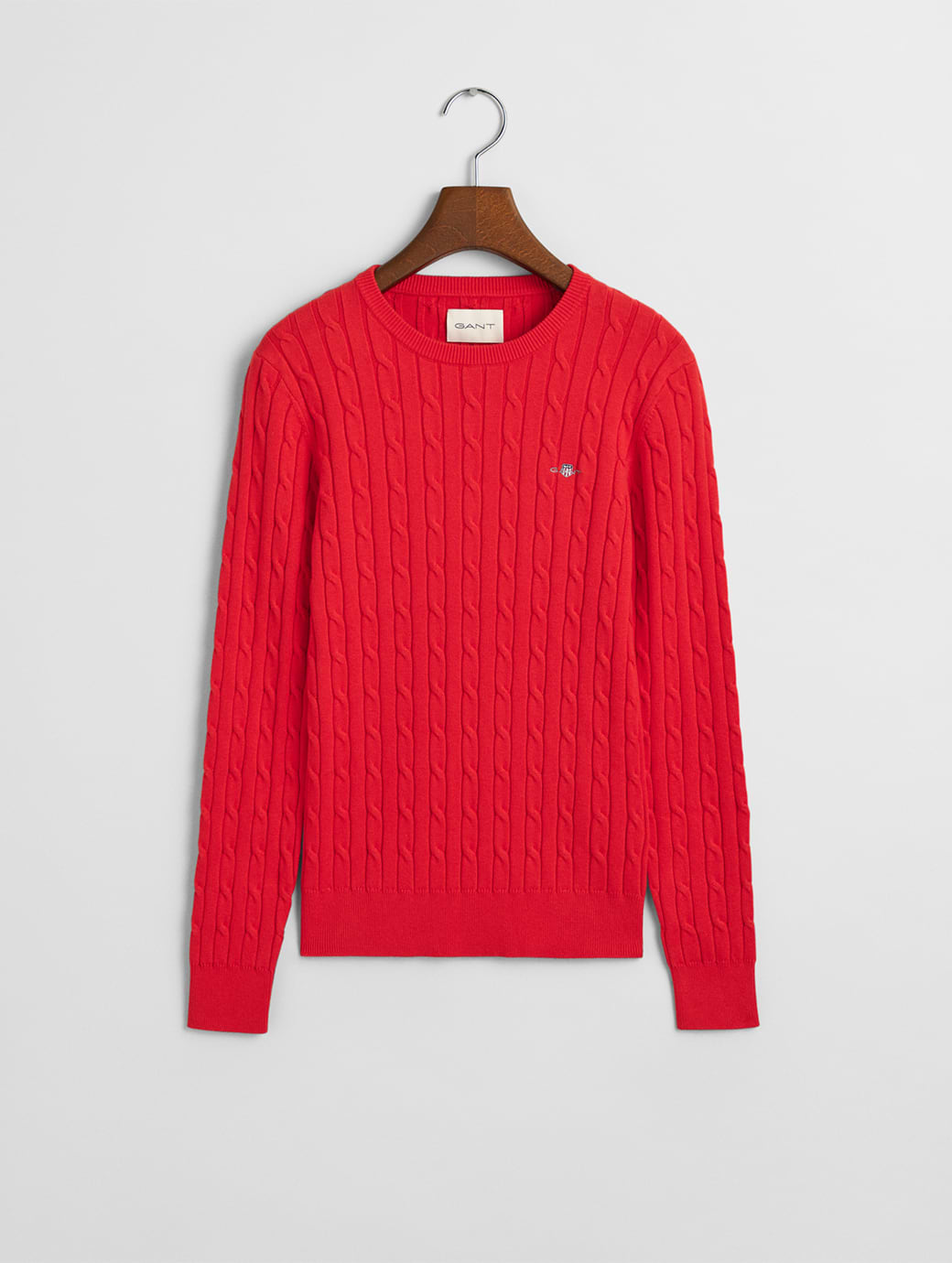 Gant Women's Stretch Cotton Cable Crew-Neck Sweater Bright Red