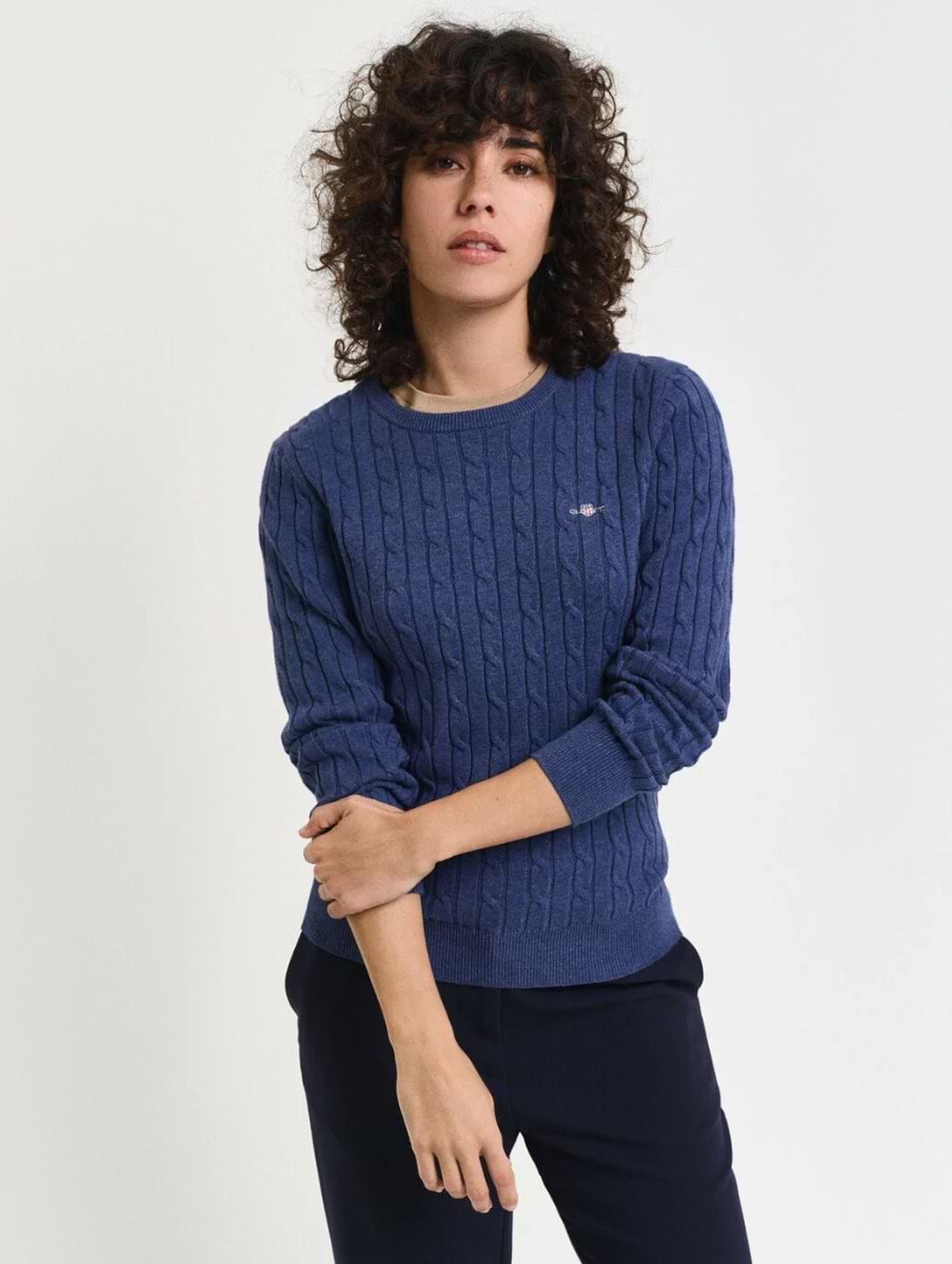 Gant Women s Stretch Cotton Cable Crew Neck Jumper Dusty Navy