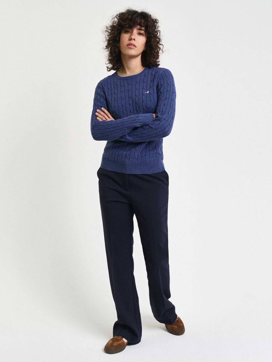 Gant Women's Stretch Cotton Cable Crew Neck Jumper Dusty Navy