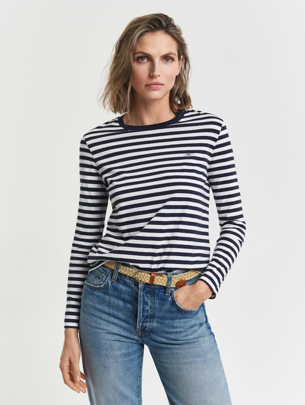 Gant Women's Striped Shield Long Sleeve Shirt Evening Blue