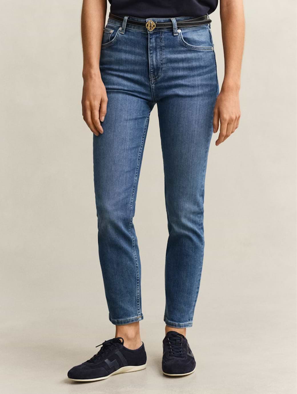 Gant Women's Cropped Slim Stretch Jeans Mid Blue Broken In