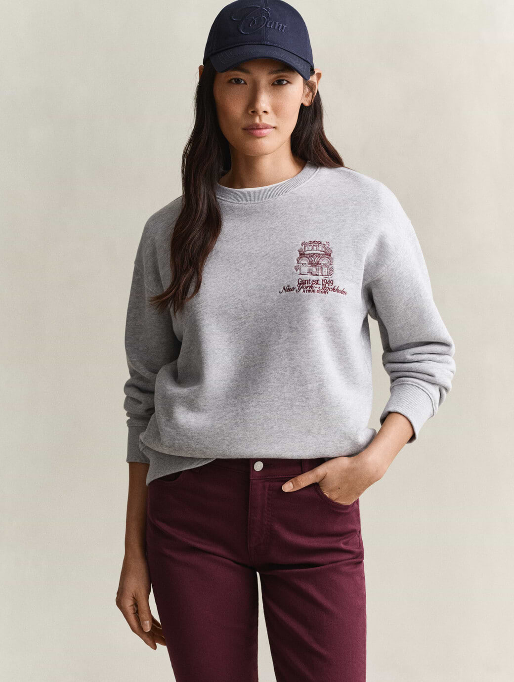 Gant Women's Graphic C-Neck Sweat Light Grey Melange