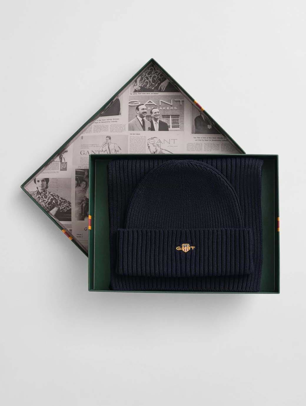 Gant Women's Shield Beanie and Scarf Gift Set Evening Blue