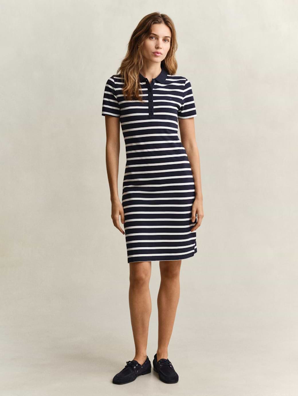 Gant Women's Slim Striped Short Sleeve Pique Polo Dress Evening Blue