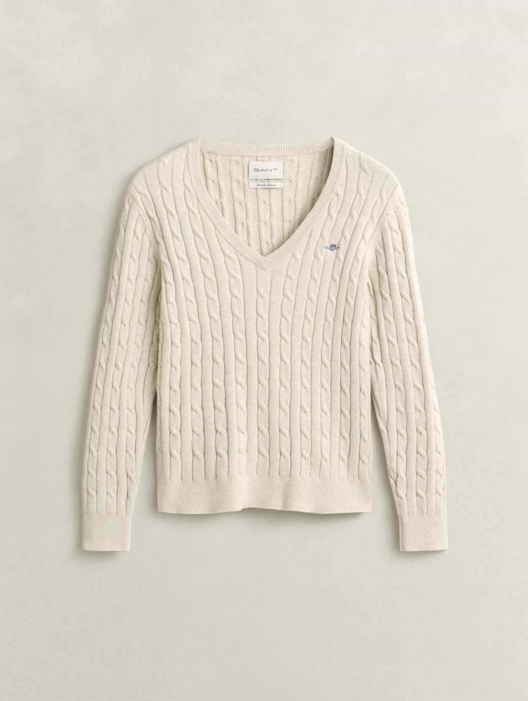 Gant Women's Stretch Cotton Cable V-Neck Faded Beige