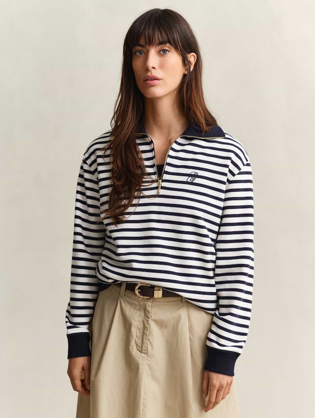 Gant Women's Striped Half Zip Sweat Evening Blue