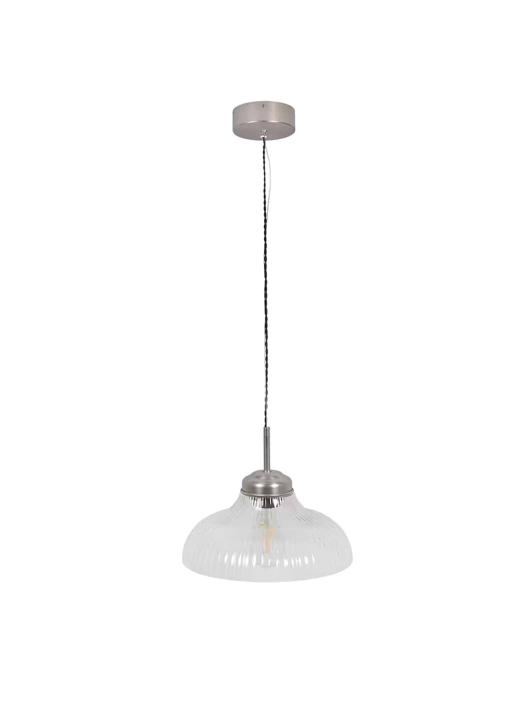 Garden Trading Fovant Fluted Glass Pendant Light Satin Nickel 