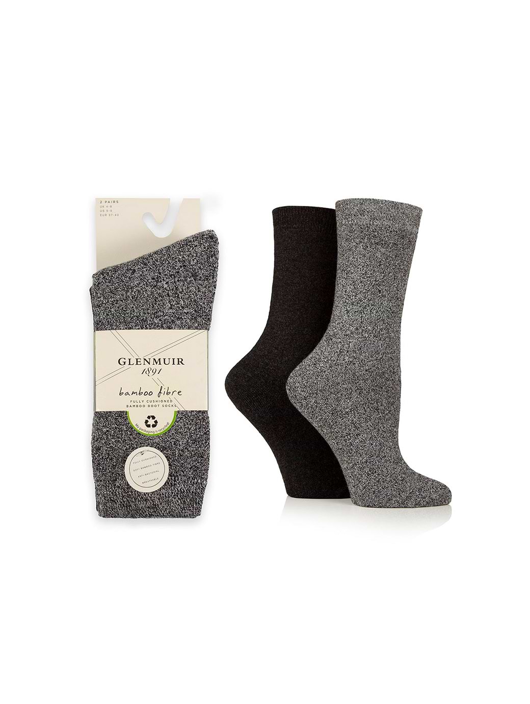 Glenmuir 2-Pack Bamboo Cushioned Boot Charcoal/Black