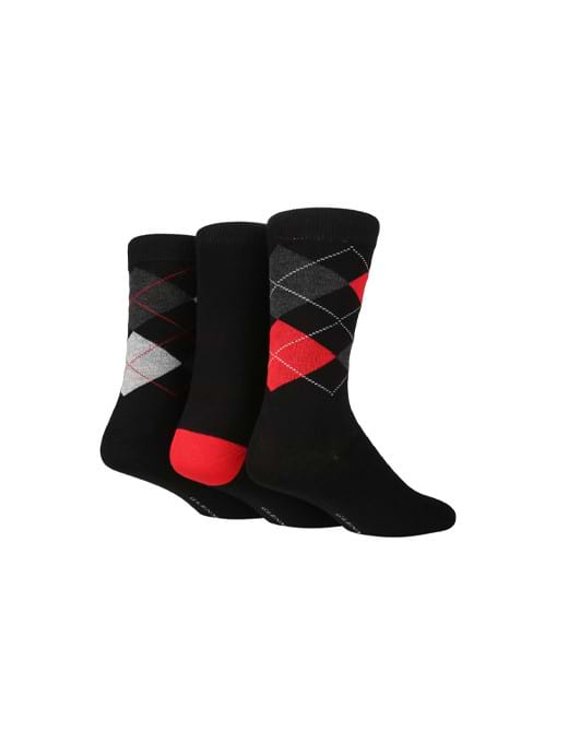 Glenmuir Men's 3 Pack Argyle Socks Black