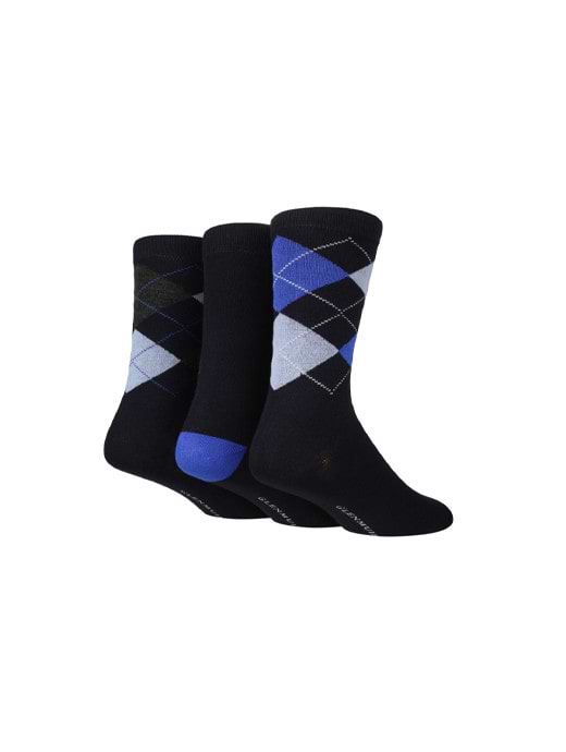 Glenmuir Men's 3 Pack Argyle Socks Navy