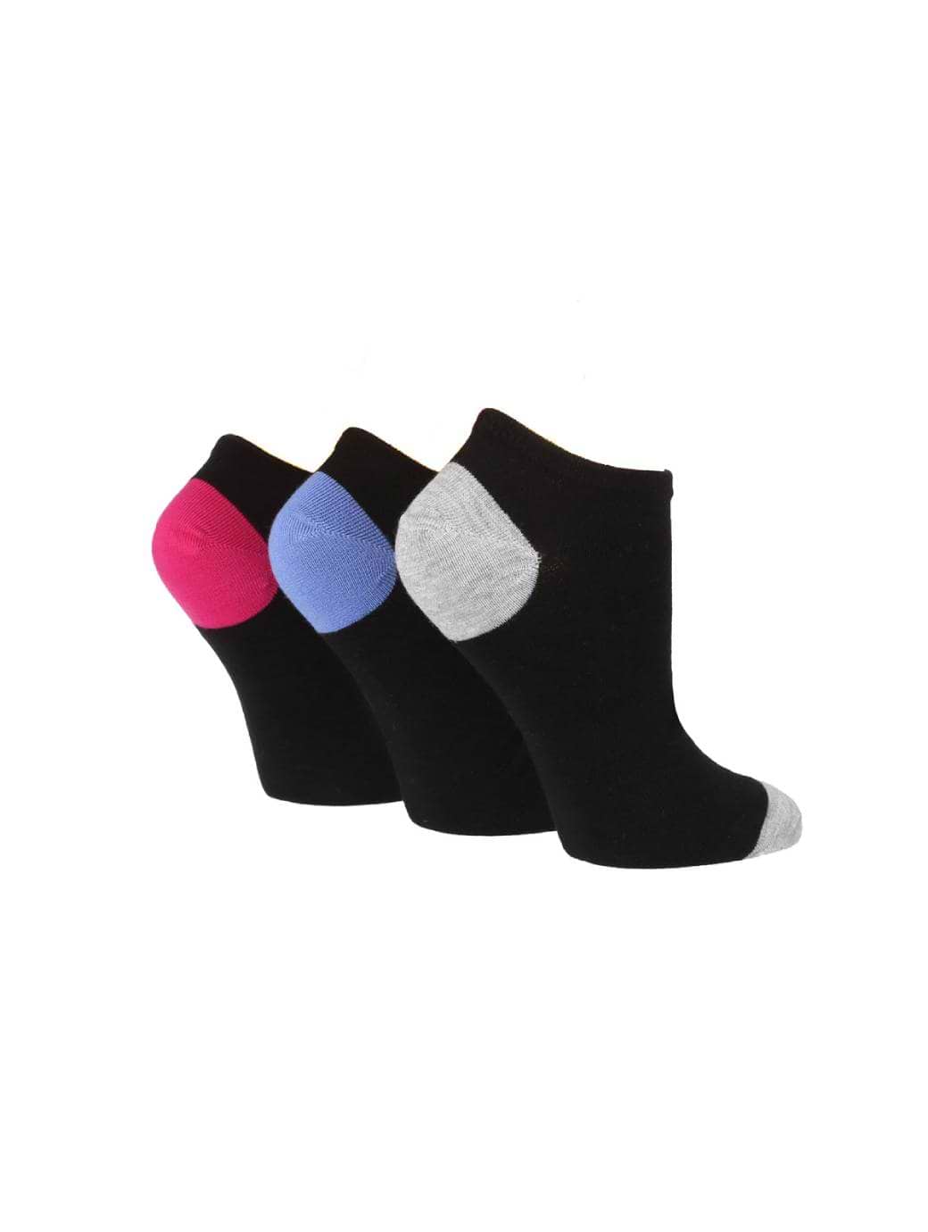 Glenmuir Women's 3-Pack Trainer Sock Black With Grey/Blue/Pink