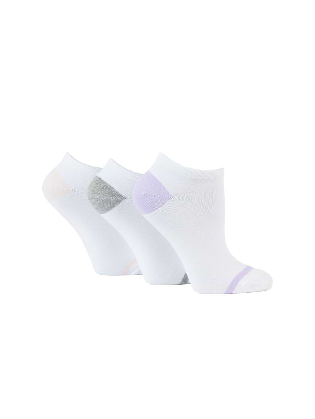 Glenmuir Women's 3-Pack Trainer Sock White With Lilac/Grey/Pink