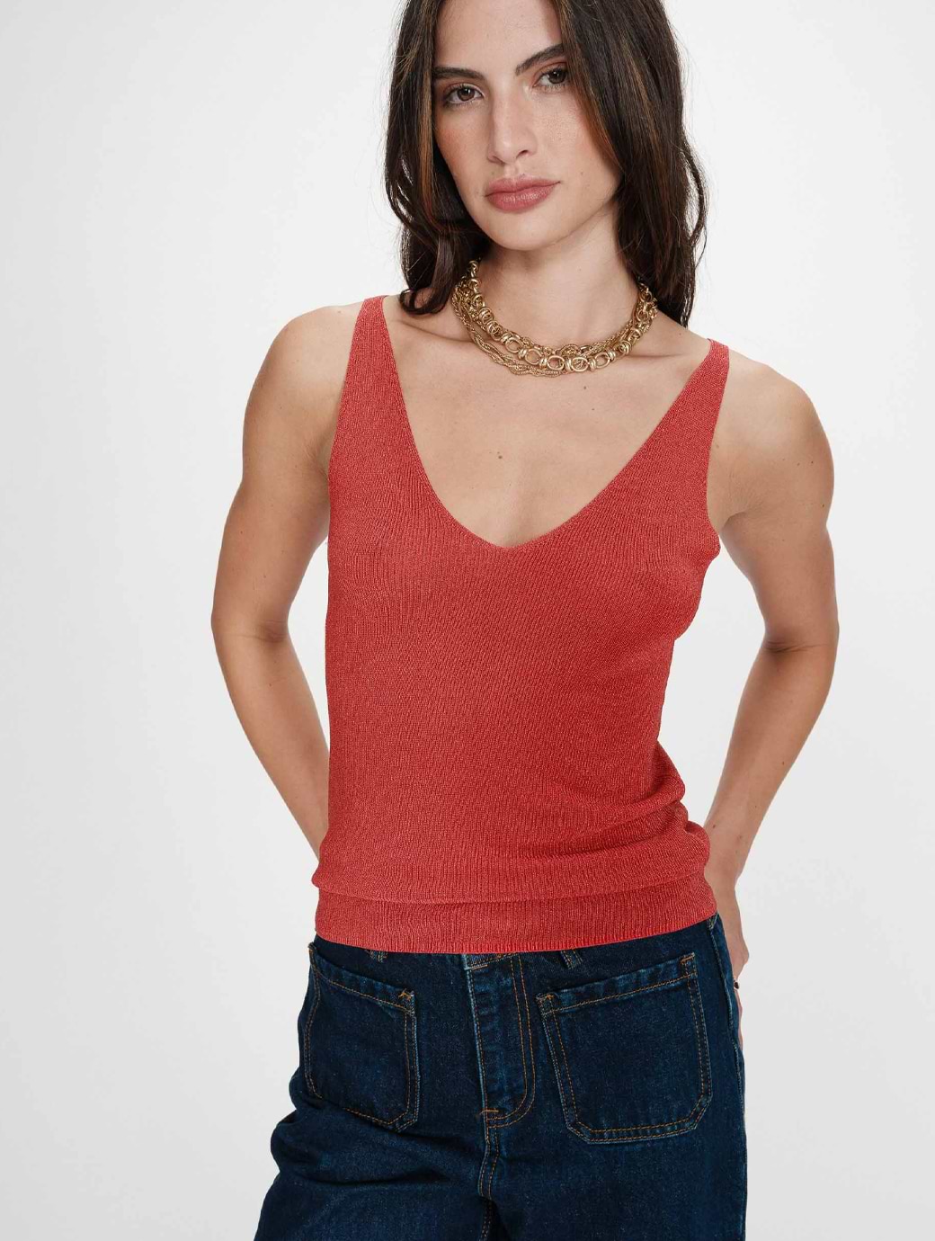 Grace & Mila Women's Paillette Fitted Lurex Top Sanguine
