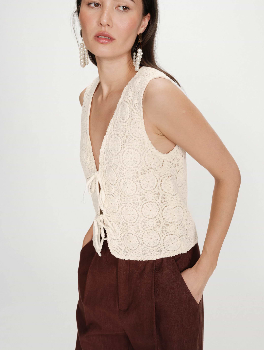 Grace & Mila Women's Vony Crochet Top Ecru