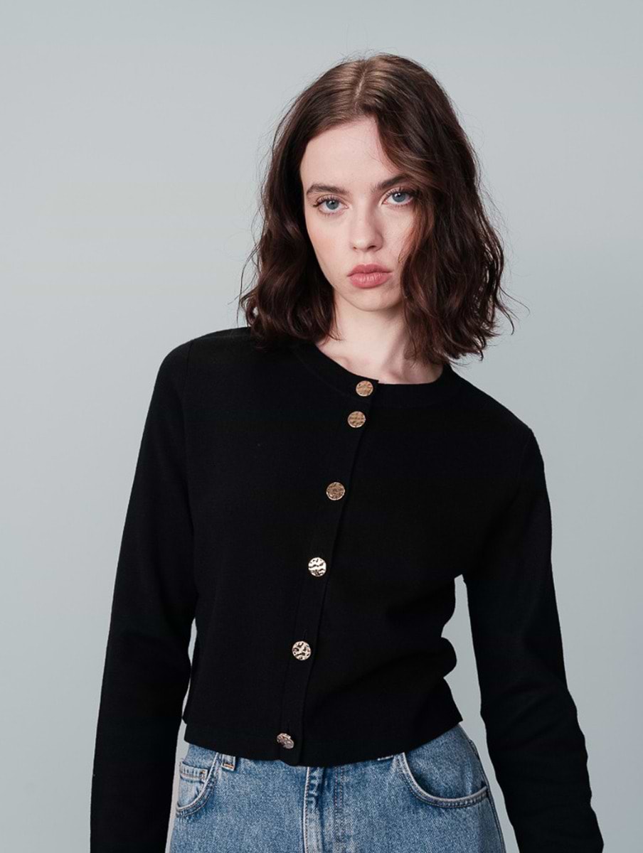 Grace & Mila Nabel Long Sleeve Cardigan with Buttons Noir