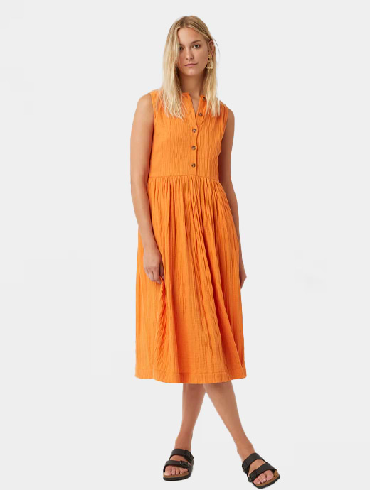 Great Plains Women s Button Up Textured Summer Midi Dress Seville Orange