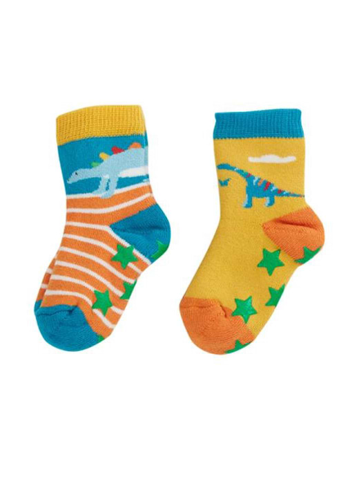 Frugi Grippy Socks 2 Pack Bumblebee Dinos