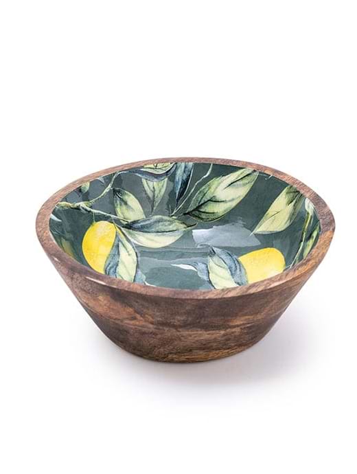 Candlelight Handcrafted Lemon & Leaves Mango Wooden Bowl 20cm 