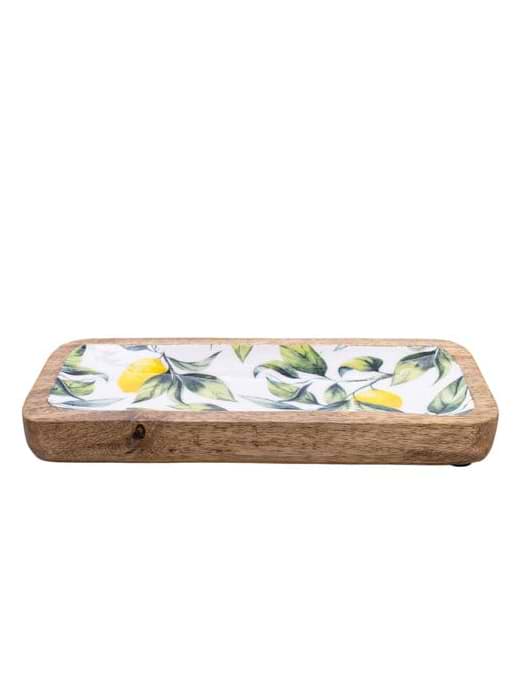 Candlelight Handcrafted Lemons & Leaves Mango Wooden Serving Platter 30.5cm 